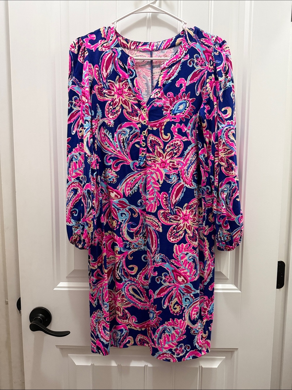 Lilly Pulitzer Emery Tunic Dress Multi Flitting About Pink Blue Pima Cotton S